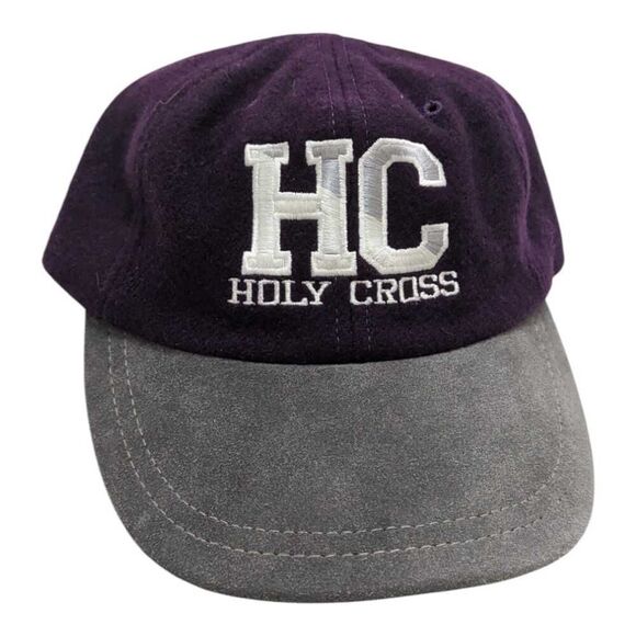 Vintage Holy Cross‎ University Square Leather Strapback Wool Hat Cap Dad - Picture 1 of 4
